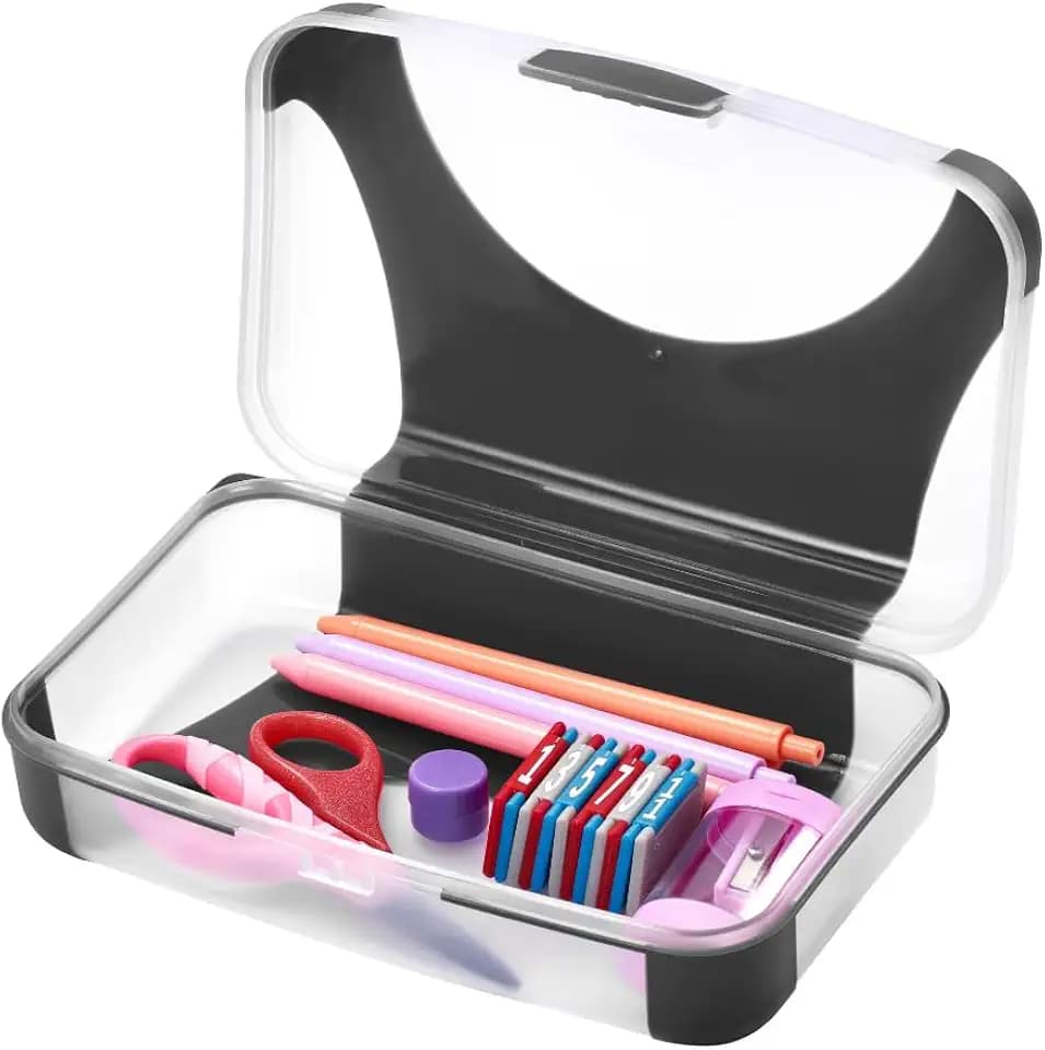 LockerMate by Bostitch Hard Pencil Case, Durable Plastic Pencil Box, Kid-Friendly Design, Black & Clear