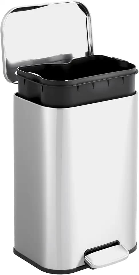 PrecisionAuto 5.2 Gallon / 20L Stainless Steel Trash Can, Kitchen Waste Bin with Soft-Close Lid, Removable Inner Bucket, Trash Bin for Kitchen, Home, Office & Bathroom, Silver