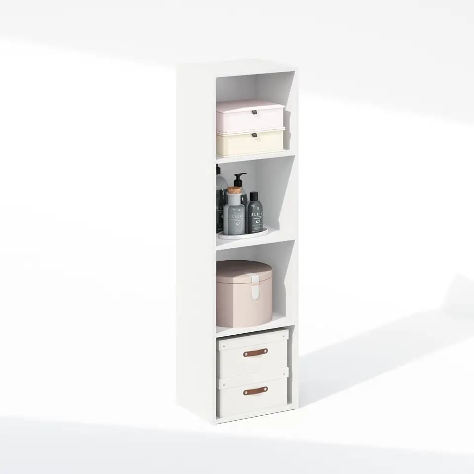 Furinno Reed Closet Organizers and Storage, 4-Tier Closet Organizer, Open Shelf Closet Storage, for Wardrobe, Bedroom, Living Room, White