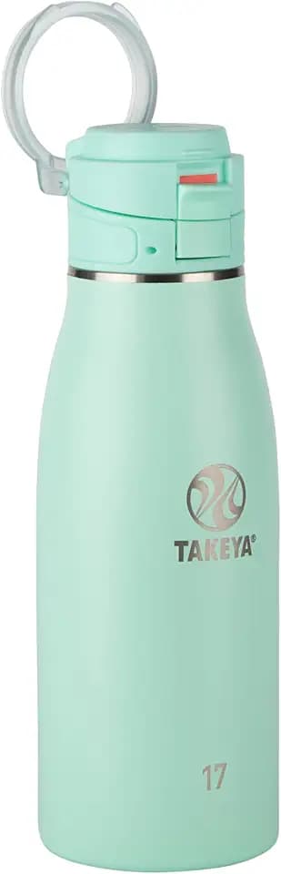 Takeya Traveler Stainless Steel Travel Coffee Mug with Flip-Lock Lid (17 oz, Aqua)- Leakproof Insulated Mug for Coffee & Tea