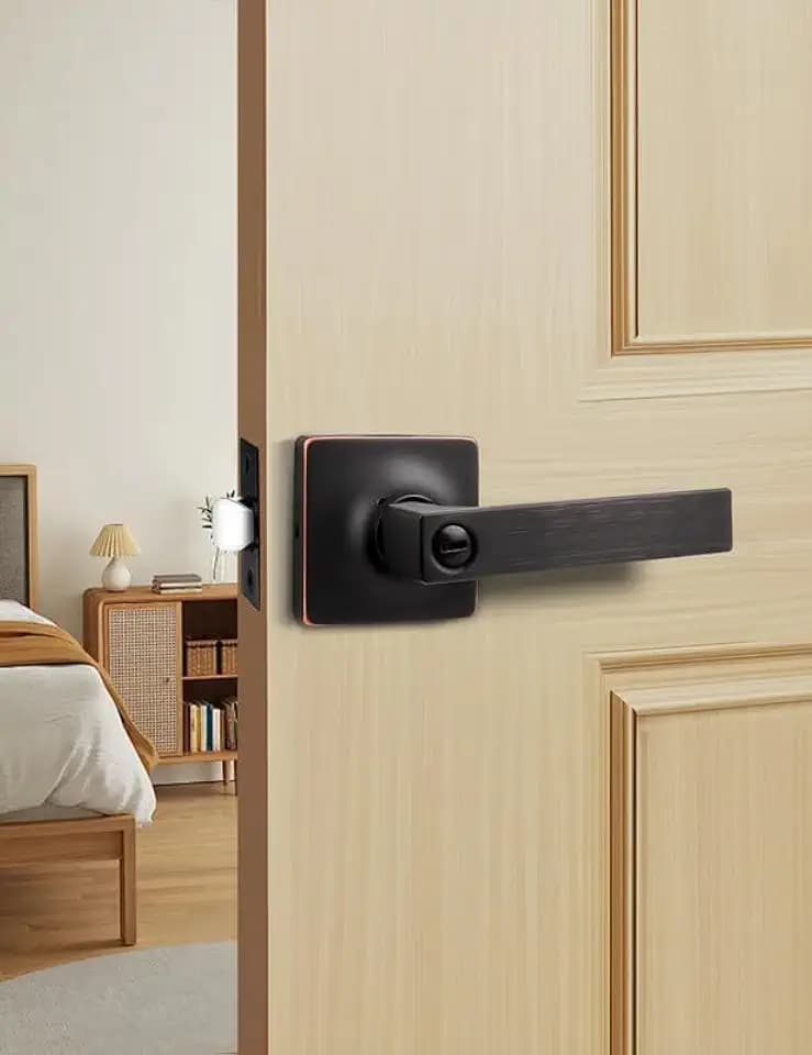 Mengico 1 Pack Modern Door Handle,Oil Rubbed Bronze Door Lever,Modern Door Lever Privacy Door Levers(for Bedroom Bathroom),Universal Handing, Heavy Duty Door Handle