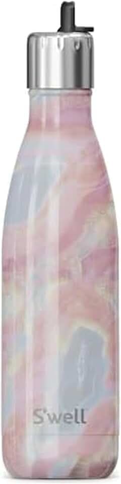S'well Stainless Steel Water Bottle with Flip Straw Cap, 17oz, Geode Rose, Triple Layered Vacuum Insulated Containers Keeps Drinks Cold for 36 Hours and Hot for 10, Perfect for On the Go