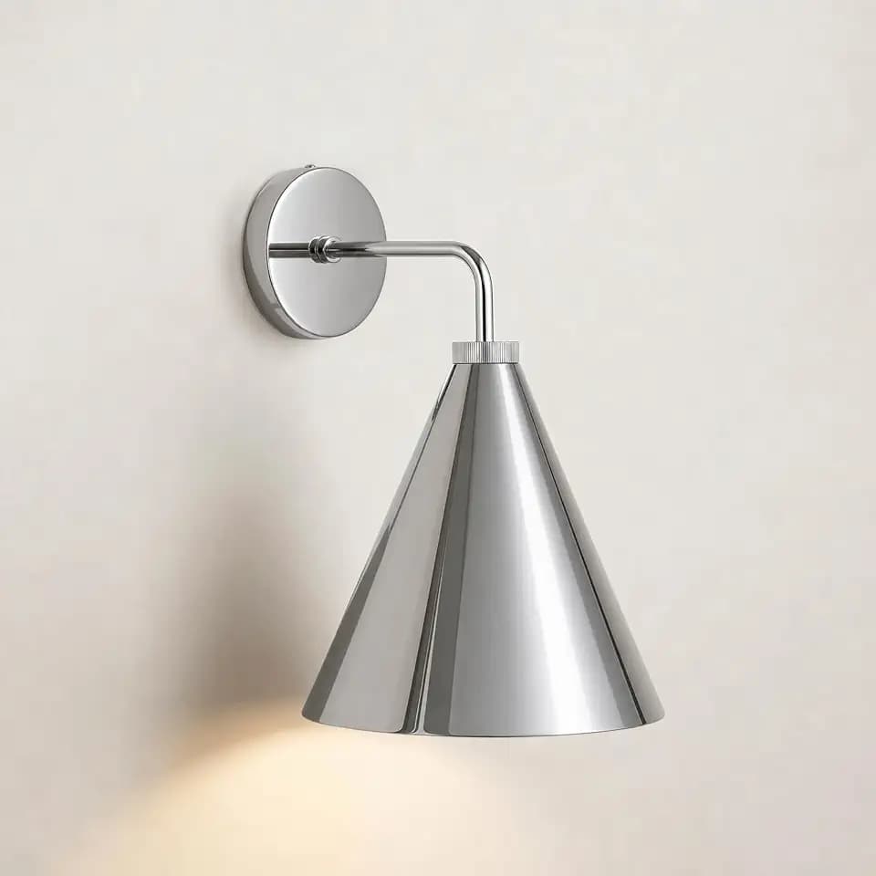 Vintage Modern Metal Conical Wall Sconce, Silvery, 9.8" Dia x 15" H