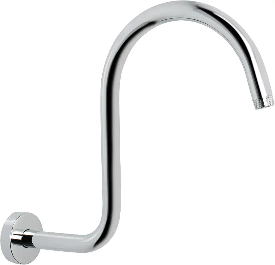 NearMoon High Rise S Shape Shower Extension Arm, Shower Head Extender Shower Arm with Flange, Standard 1/2" Connection- Bathroom Accessory, 13 Inch (Chrome Finish)