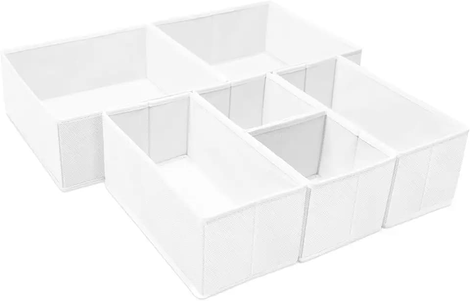 Criusia 6 Pack Clothes Drawer Organizer, Fabric Foldable Closet Dresser Drawer Organizer for Clothing, Bra Sock Underwear Drawer Organizer for Nursery Dorm Bedroom Organization (6 Bins, White)