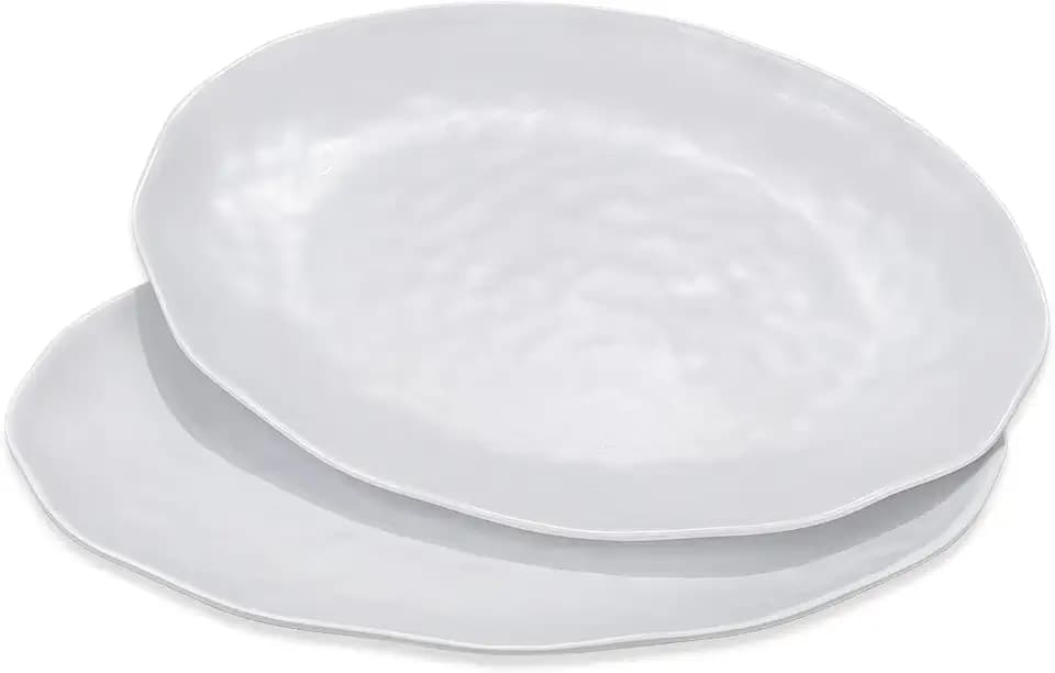 Yalin Oval Large Serving Platter, 16 Inch Melamine Serving Tray, Great for Restaurant, Steak, Salad and Everyday, Set of 2 White Dinner Plates