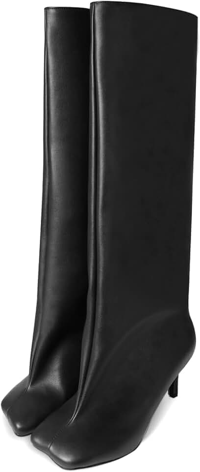 UBWDU Women's Knee High Boots Square Toe Stiletto Heels Tall Boots