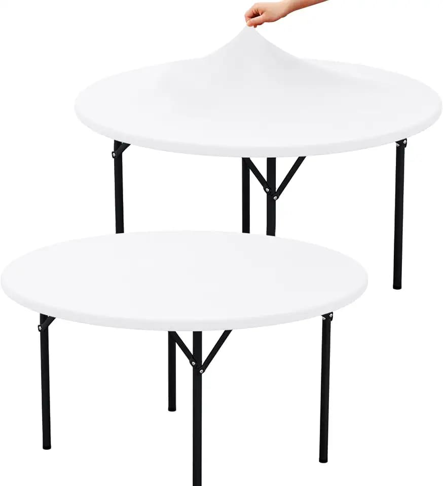 misaya 2 Packs Round White Spandex Stretch Tablecloths