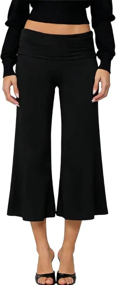 Gaucho Pants for Women Fold Over Flowy Low Rise Wide Leg Capri Pants