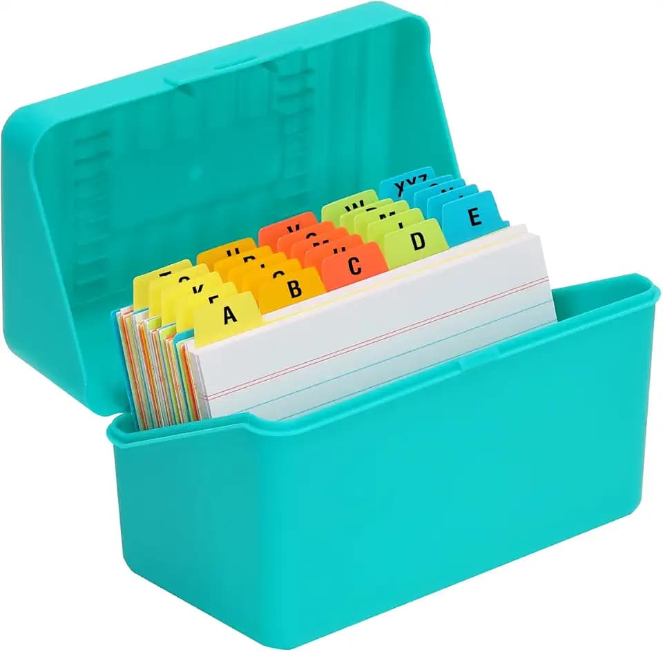 H4D 3x5 Index Card Holder with 100 Index Cards and 25 Dividers, Teal