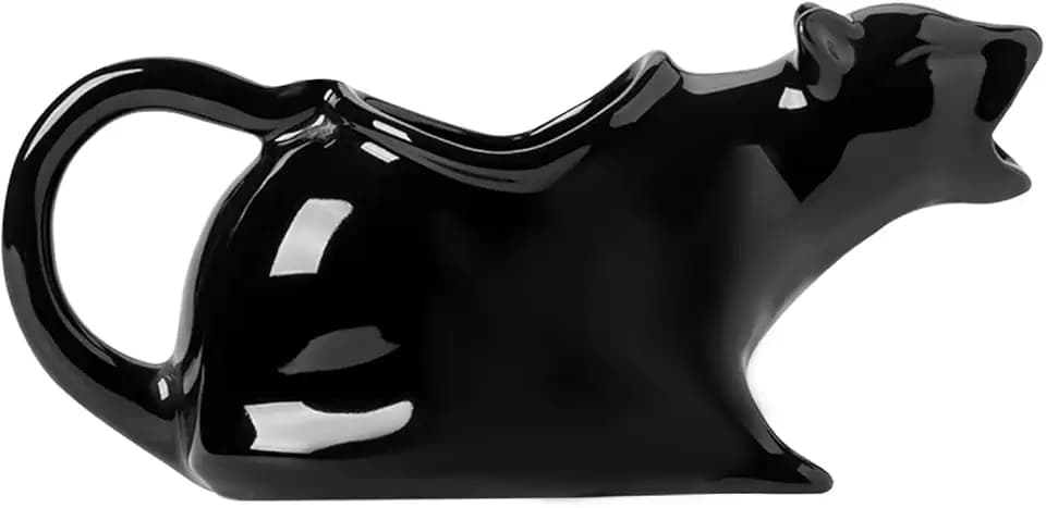 Cat Gravy Boat, 8.5 Oz Ceramic Sauce Boat for Gravy, Warming Sauces, Salad Dressings, Milk, Novelty Cat Gift for Animal Lovers (Black)