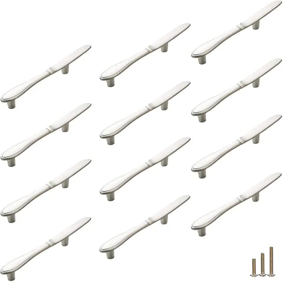 12Pcs Funny Cutlery Tableware Cabinet Pulls,Creative Spoon Fork Knife Shape 3" Hole Center Vintage Kitchen Cupboard Pulls Handles,Cute and Fun (Knife, Silver, 12Pcs)