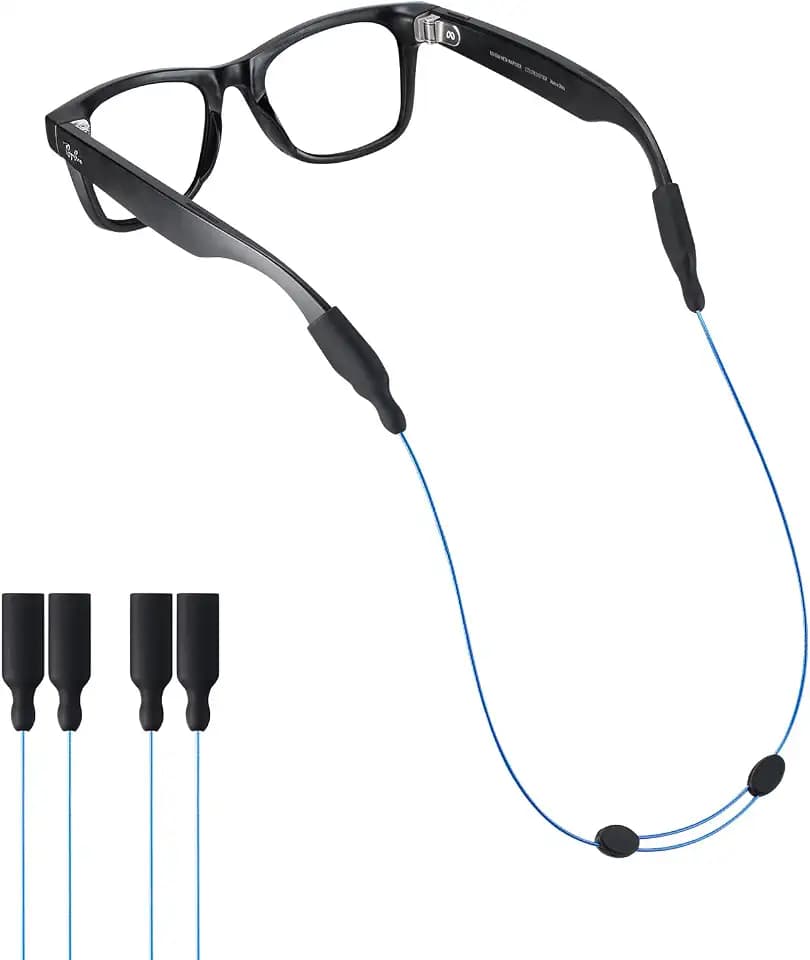Sunglasses Strap for Meta RayBan Glasses, Thick Temples-No Tail Adjustable Glasses Straps Cords Eyewear, Eye Glasses Holders Around Neck for Men Women Kids-String for Sports(2pcs Blue 20IN)