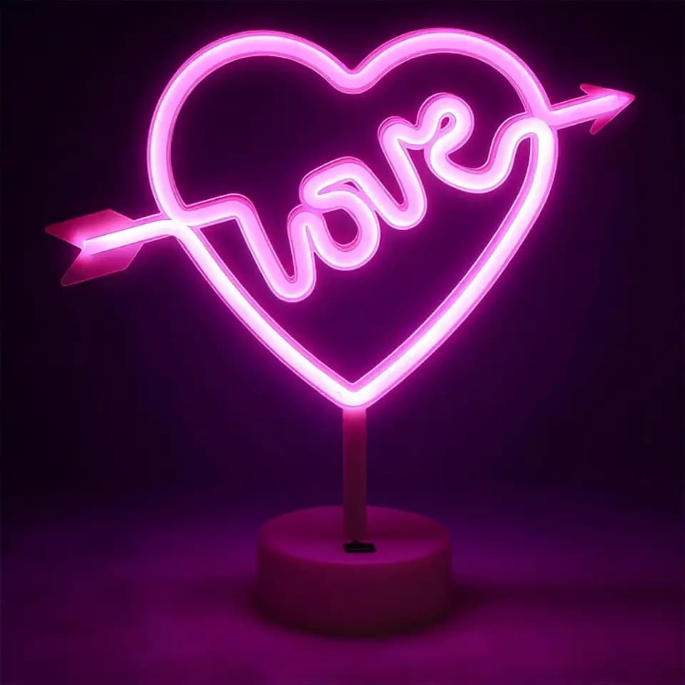 LOVE Heart Shaped Neon Night Light - USB/Battery Operated, Switch Control Desk Lamp for Bedroom Living Room Decor Gift ,Valentine's Day Wedding Party Decor Gifts for Women Friends Kids (Pink Love)