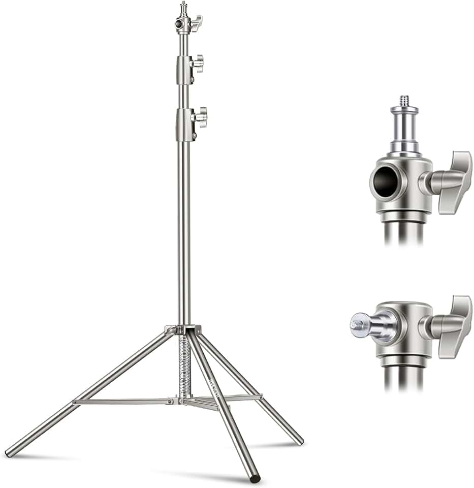 NEEWER 2,6m (102 Zoll) Edelstahl Lichtstativ, federgedämpftes, robustes Fotostativ mit 1/4" auf 3/8" Universal Schraubadapter für Blitzgeräte, LED Videoleuchten, Ringlichter, Monolights und Softboxen