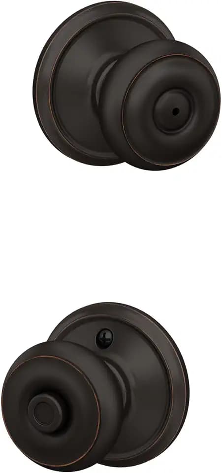 Schlage F40 GEO 716 Georgian Door Knob, Bed & Bath Privacy Lock, Aged Bronze