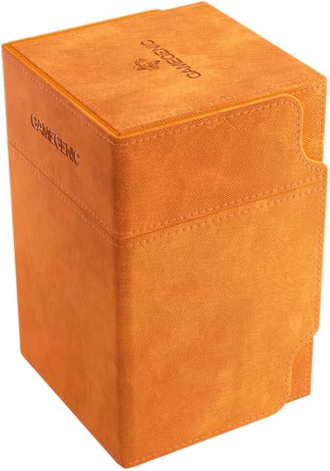 Watchtower 100+ XL Convertible Deck Box - Double-Sleeved Card Storage - Card Game Protector - Nexofyber Surface - Holds Up to 100 Cards - Orange Color - Made by Gamegenic