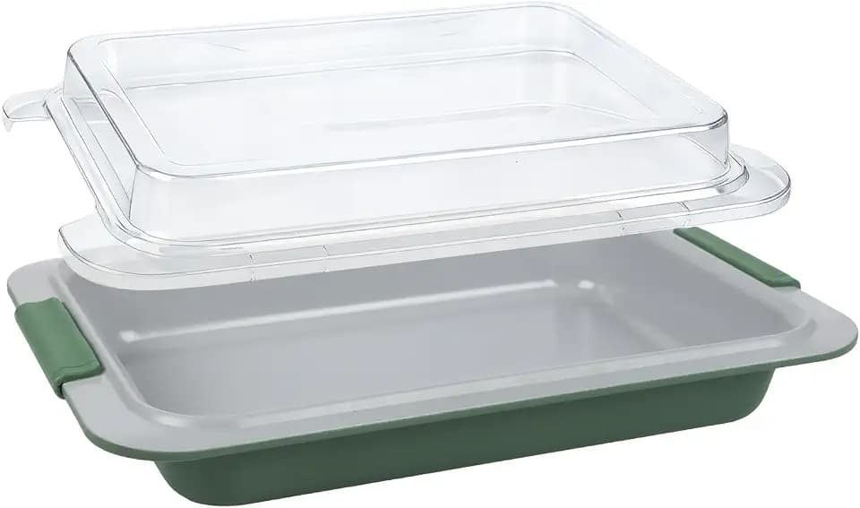 9x13 Baking Pan with Lid, Deep Nonstick Cake Pan, Green