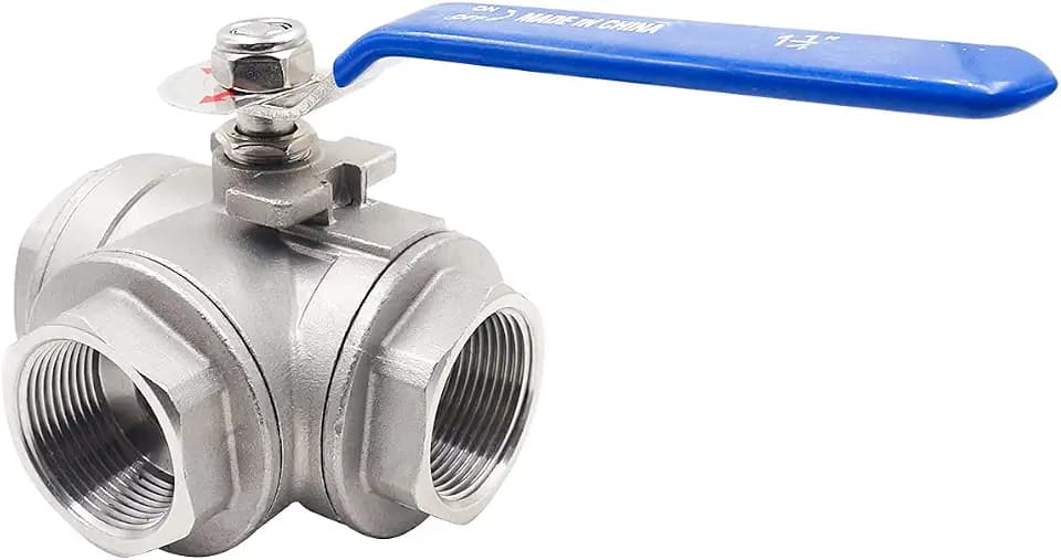 1-1/4 NPT Female 3 Way Ball Valve, Stainless Steel T-Port Valve