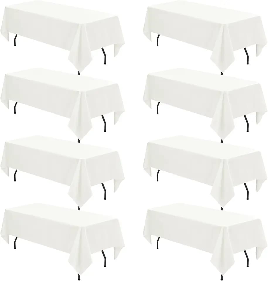 8 Pack Rectangle Tablecloth 60 x 102 inch Ivory Polyester Table Cloth for 6 Feet Tables,Washable Fabric Stain and Wrinkle Resistant Table Cover Table Clothes for Wedding Parties Banquet Kitchen