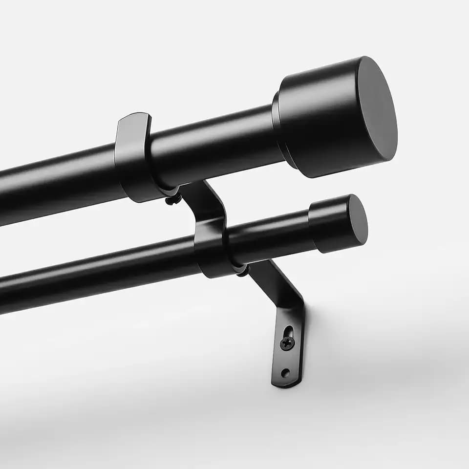 Double Curtain Rods for Windows 32 to 144 inch (3-12 Feet), 1 Inch Heavy Duty Adjustable Double Curtain Rod, Telescoping Drapery Rod for Bedroom Living Room, Black