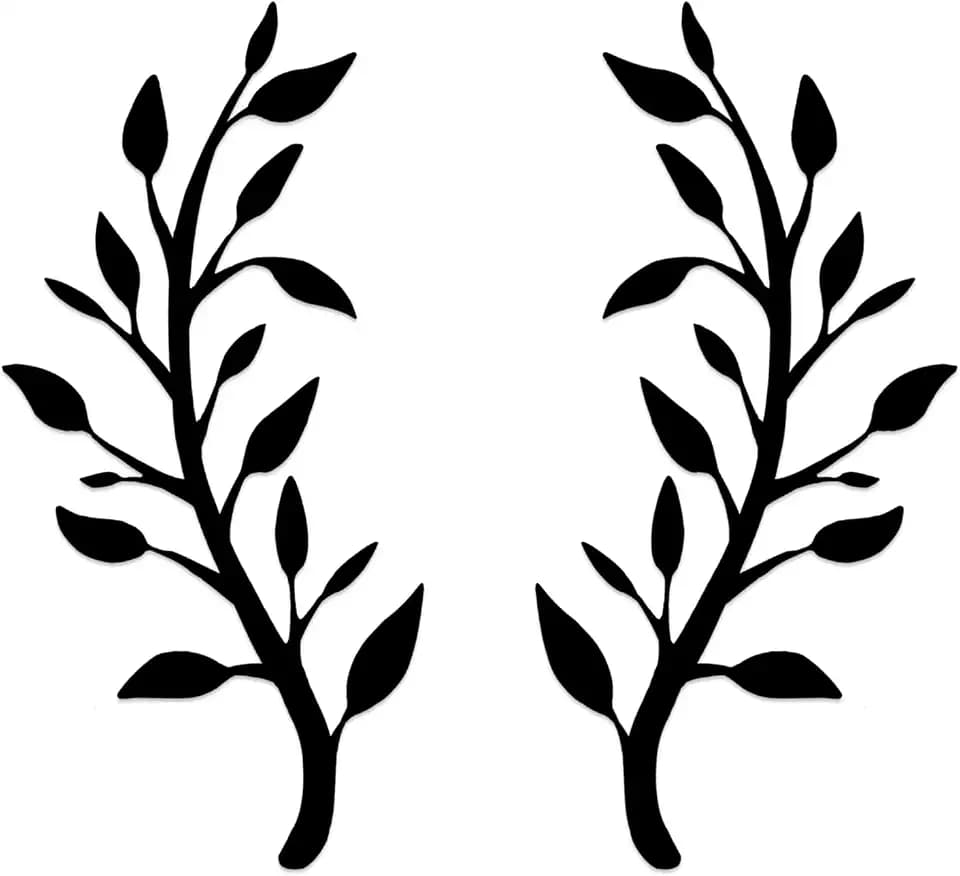 Yuzhuo 2 Pieces Metal Tree Leaf Wall Decor Branch Leaf Wall Art for Home Bedroom Living Room Iron Scroll Above The Bed Decorations (Black, L)