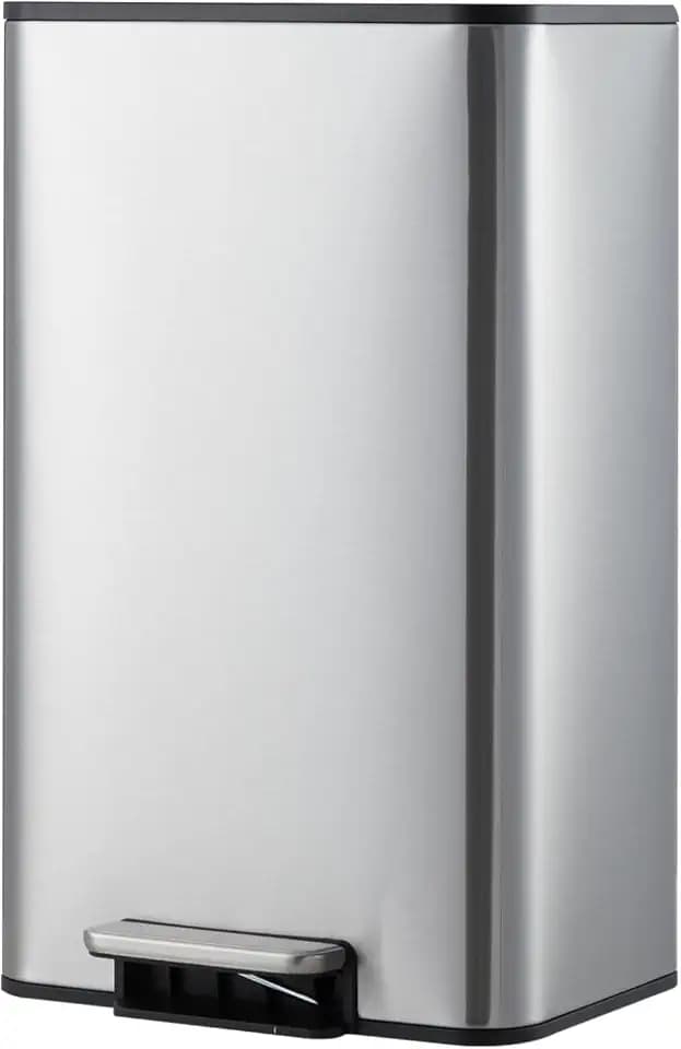 4.8 Gallon/18 Liter Trash Can, Stainless Steel Step Garbage Can with Quiet Soft-Close Lid, Foot Pedal & Removable Inner Bucket, Rectangular Trash Bin for for Small Kitchen Home Garage Office, Silver