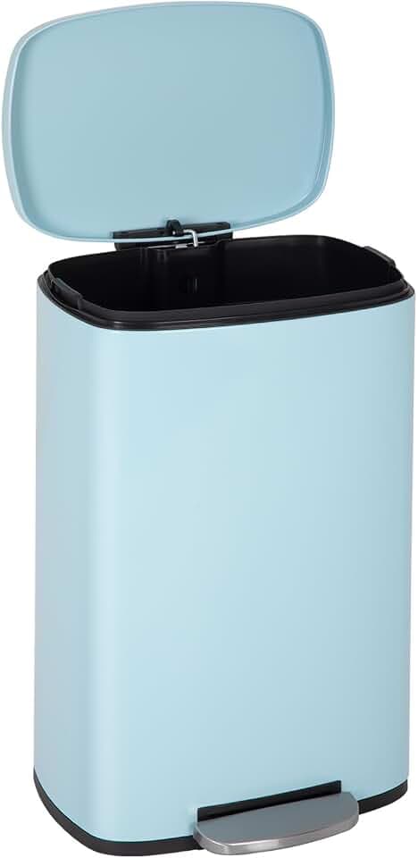 BestOffice 13 Gallon (50L) Trash Can with Soft-Close Foot Pedal, Fingerprint Proof Stainless Steel Can for Kitchen, Home, Office, Bedroom, Bathroom - Blue