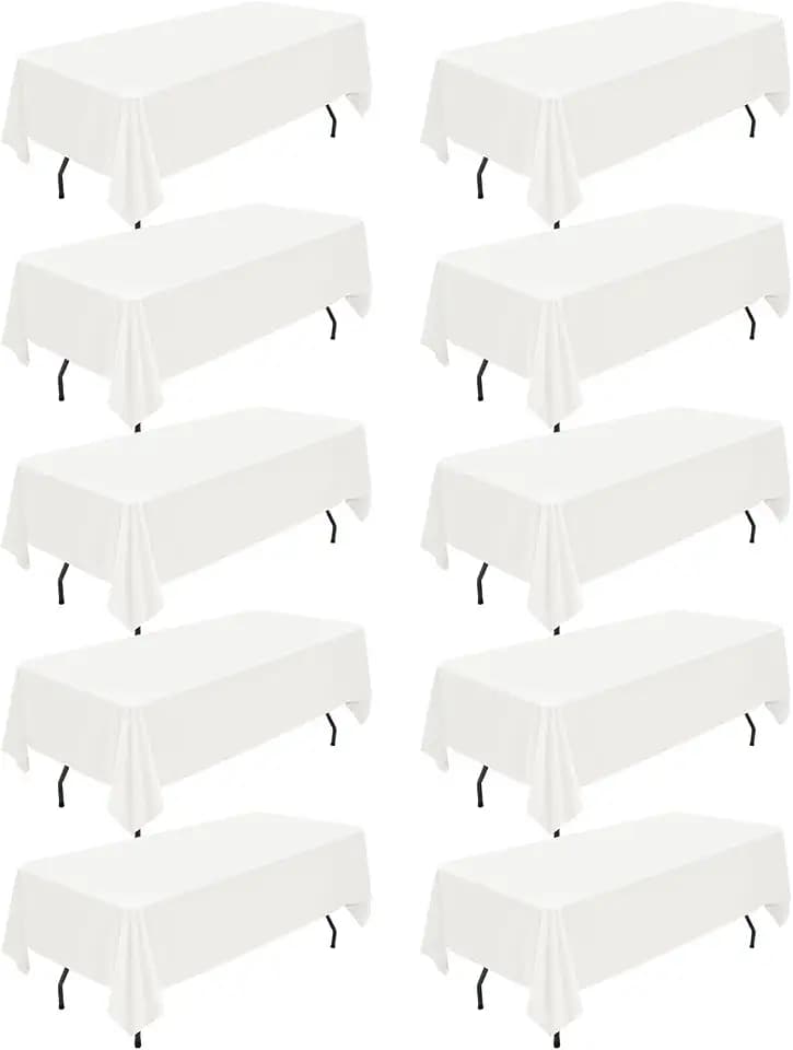 10 Packs Ivory Polyester Tablecloth 60 x 102 inch Rectangle Table Cloth for 6 Foot Tables Wrinkle Resistant Washable Fabric Table Cover Polyester Ivory Table Cloth for Party,Wedding, Banquet