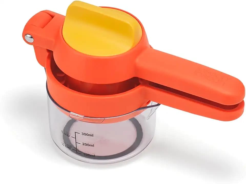 Joseph Joseph JuiceMax Plus Manual Citrus Juicer & Press, Dual-Action, Measuring Cup, Lemon, Lime, Orange