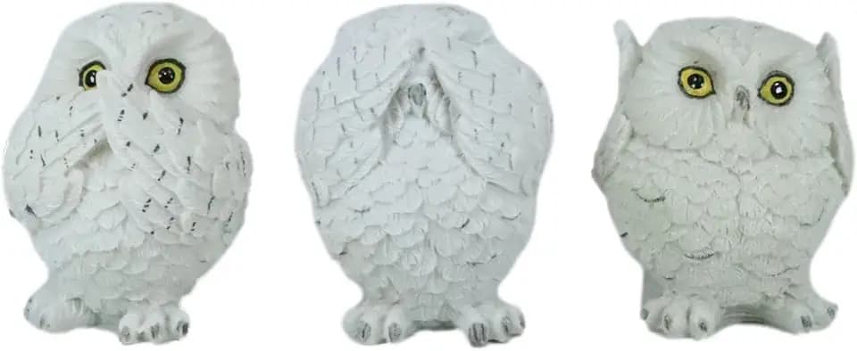 Ebros See Hear Speak No Evil Fat Baby White Owls Figurines Set of 3 Decor Wisdom of The Woods Nocturnal Snow Owl Bird Themed Chibi Owlets Collectible Statues