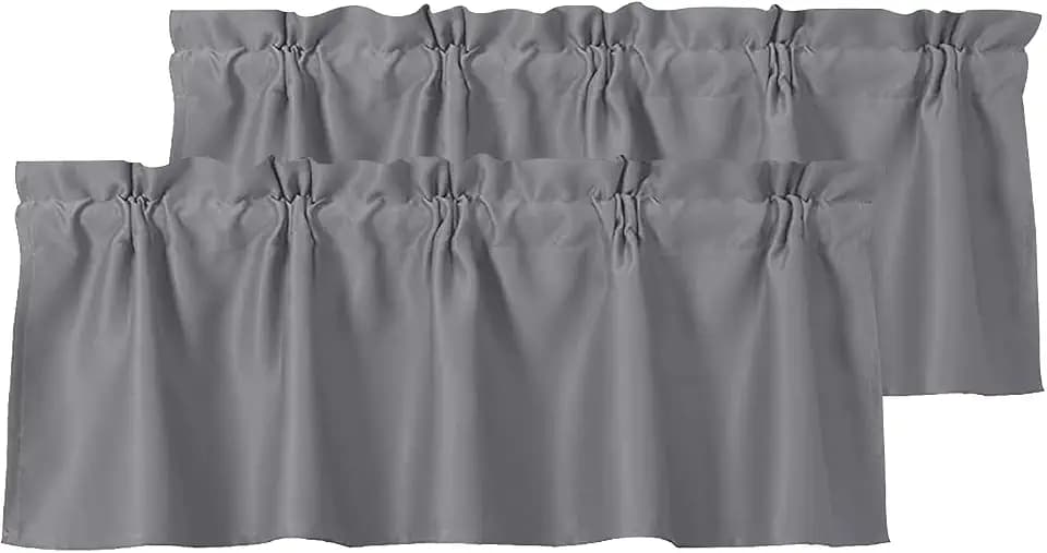 DWCN Grey Rod Pocket Valances for Windows 42 x 18 Inch, 2 Panels