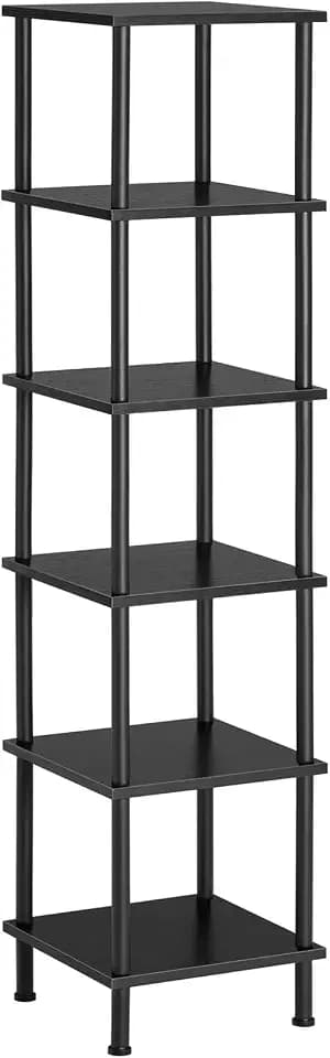 HOOBRO 6-Tier Corner Shelf, Corner Square Rack Display Shelf, Tall Storage Rack Plant Stand, Bookcase for Small Spaces, Living Room, Home Office, Kitchen, Black BK55CJ01