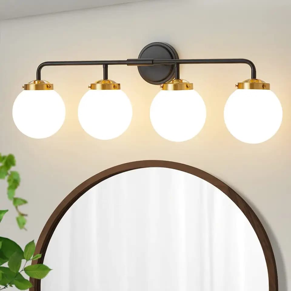 Bathroom Light Fixtures 30.7in 4-Light Black Gold Vanity Lights for Mirror