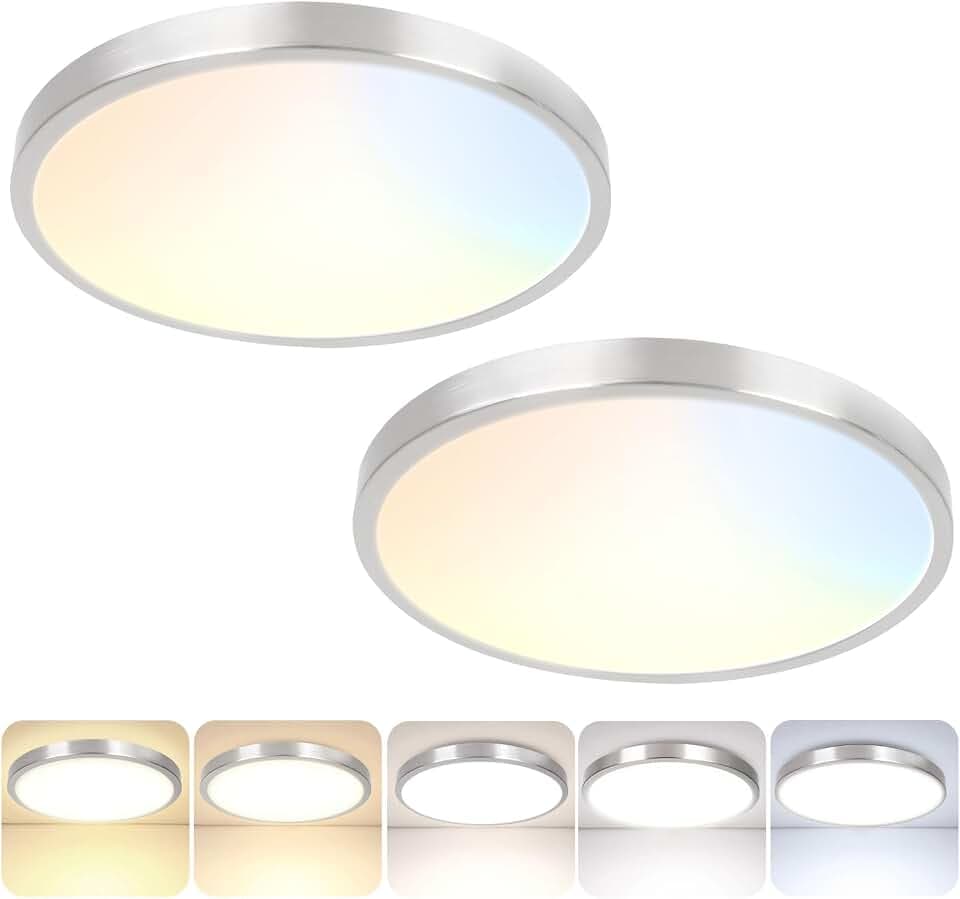2-Pack 36W Dimmable LED Ceiling Light Fixture, 13 inch 3600lm Super Bright Modern Flush Mount Light Fixtures, 2700K/3000K/4000K/5000K/6500K Adjustable Brushed Nickel Ceiling Lamp for Bathroom Bedroom