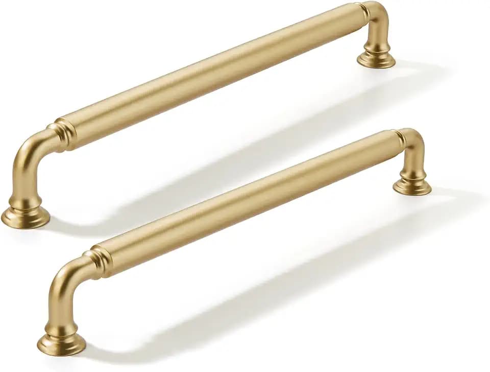 10 Pack 8 Inch Hole Center Brushed Gold Cabinet pulls Heavy-Duty Solid Matte Satin Gold Cabinet Handle Hardware Suitable for cabinets Dressers Kitchens and Bathroom cabinets.