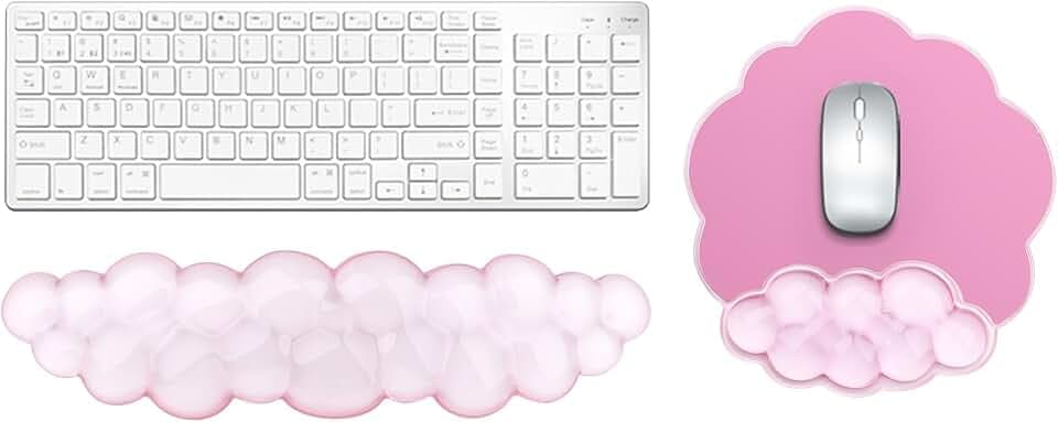 Gel Cloud Keyboard and Mouse Wrist Rest, Cute Wrist Support and Arm Support Rest for Typing Pain Relief,Suitable for Office/Computer/Laptop/Gaming Set-Pink