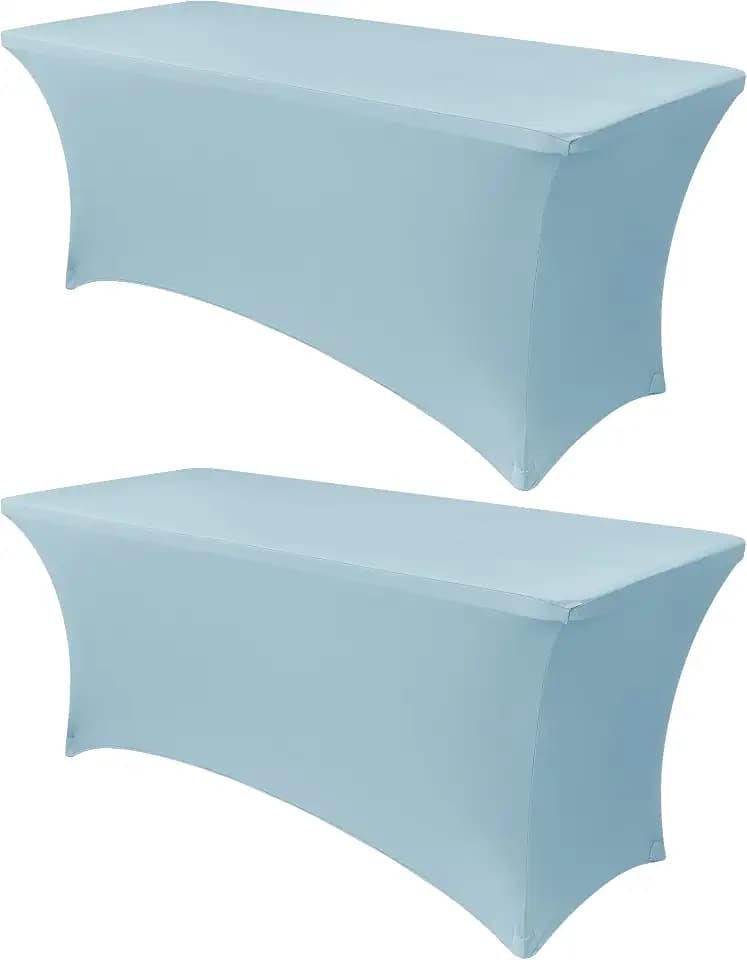 Obstal 6ft Stretch Spandex Table Cover, 2 Pack, Dusty Blue