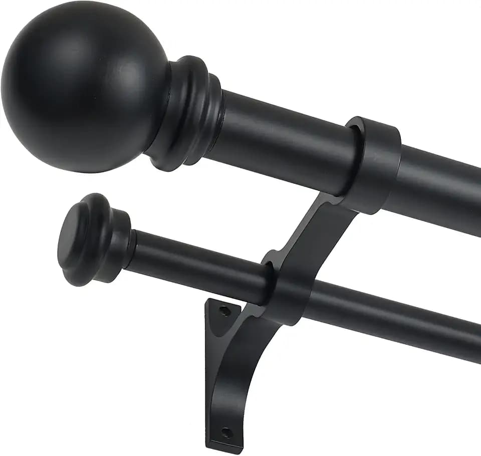 Double Curtain Rod 28 to 48 inch,Matte Black Windows Rods