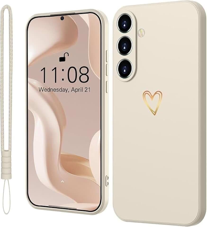 Mitetabo Hülle für Samsung Galaxy A56 5G Silikon Gold Liebesherz Weiß