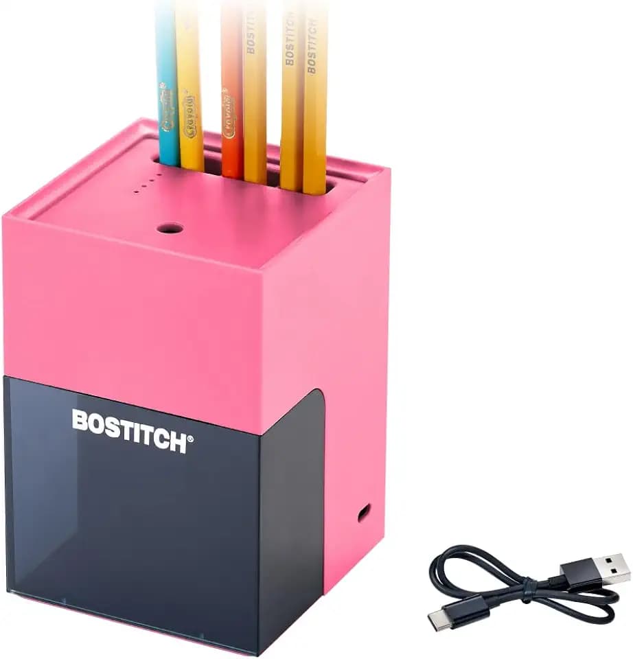 Bostitch Konnect Rechargeable Pencil Sharpener (USB-C), Auto-Stop Helical Cutter, Portable Electric Sharpener for No.2/Colored Pencils, Home, Office, Classroom, Pink