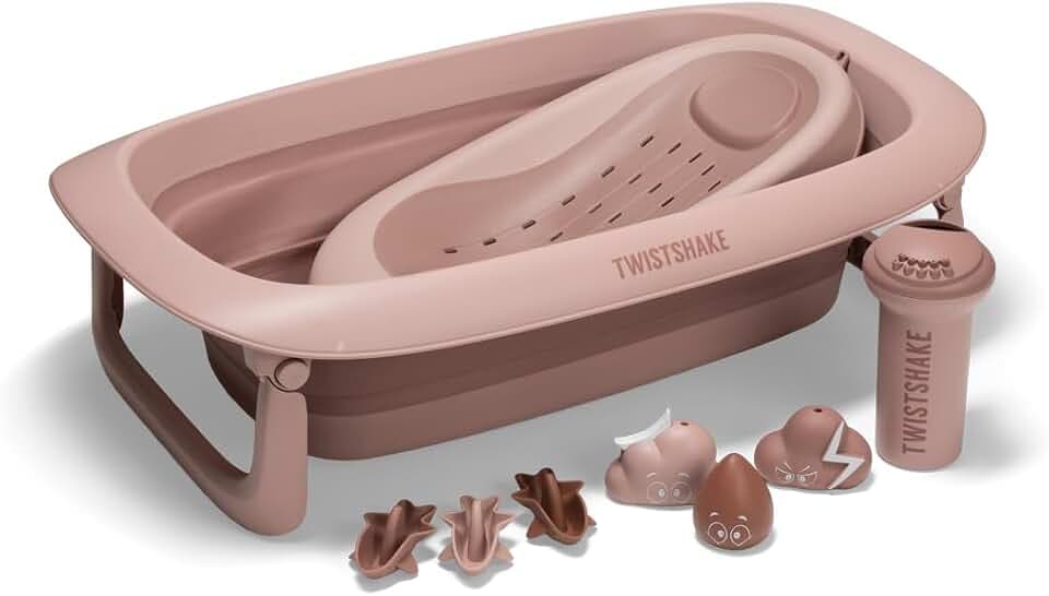 Twistshake Baby Babybadewanne V2 Set | Faltbare Badewanne mit Badekissen & Spüler | 30L Fassungsvermögen | BPA-frei | 0–4 Jahre | Rose Délavé