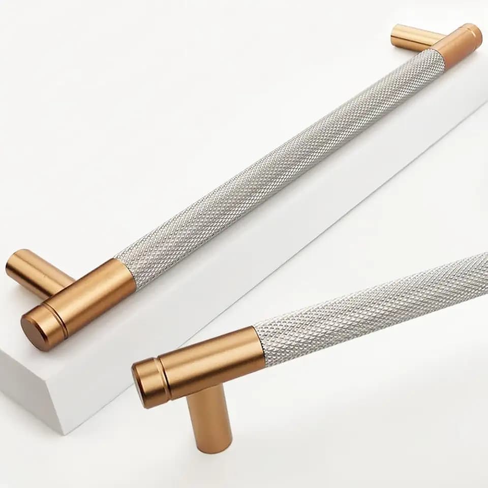 12 Pack 7 1/2 Inch 192 mm Bronze and Nickel Cabinet Handles Cabinet Pulls Aluminum Handles Knurled Drawer Pulls Oxidation Finish with Diamond Pattern 8.6" Length (7.5" Hole Center)