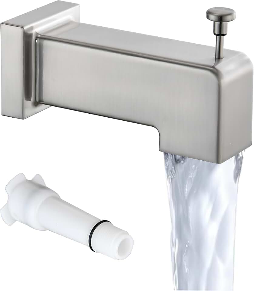 Slip On Diverter Tub Spout, Sleek Square Design for Bathroom, Fits 1/2" Copper Pipe (5/8" OD), Child-Safe Rounded Edges, Easy Installation, Brushed Nickel