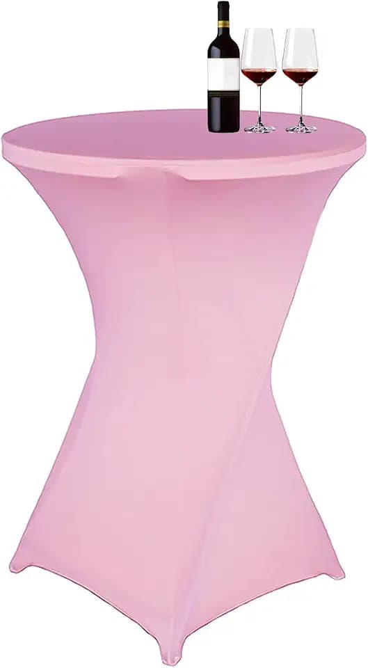 32" x 43" Cocktail Spandex Stretch Round Tablecloth Table Cover for Wedding Party Decoration (Pink)