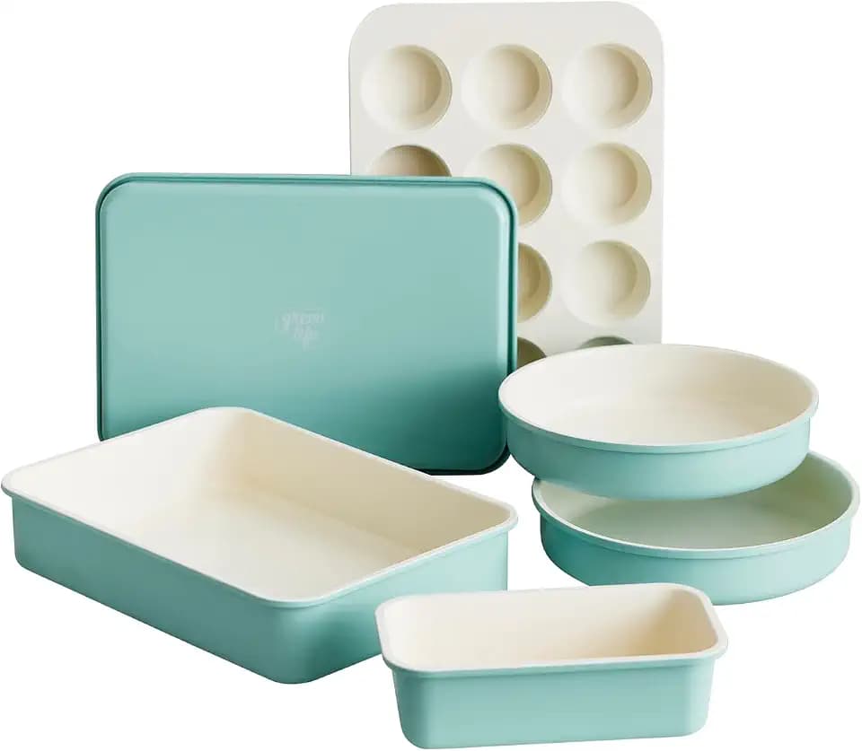 GreenLife 6 Piece Ceramic Nonstick Oven Bakeware Set, Turquoise