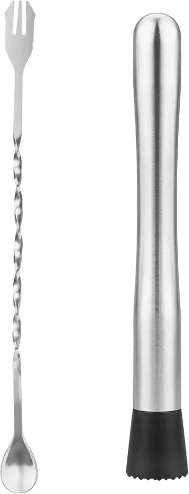 tifanso 2PCS 10" Stainless Steel Cocktail Muddler & Mixing Spoon for Bar