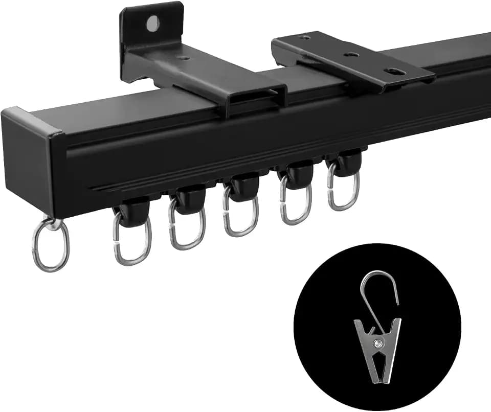 MaKefeile Ceiling Curtain Track,Curtain Track Wall Mounted,Ceiling Mount Rail Room Divider Tracks Extra Long Curtains Rod for Living Room Bedroom Patio Sliding Door Curtains with Clips,Black 15ft