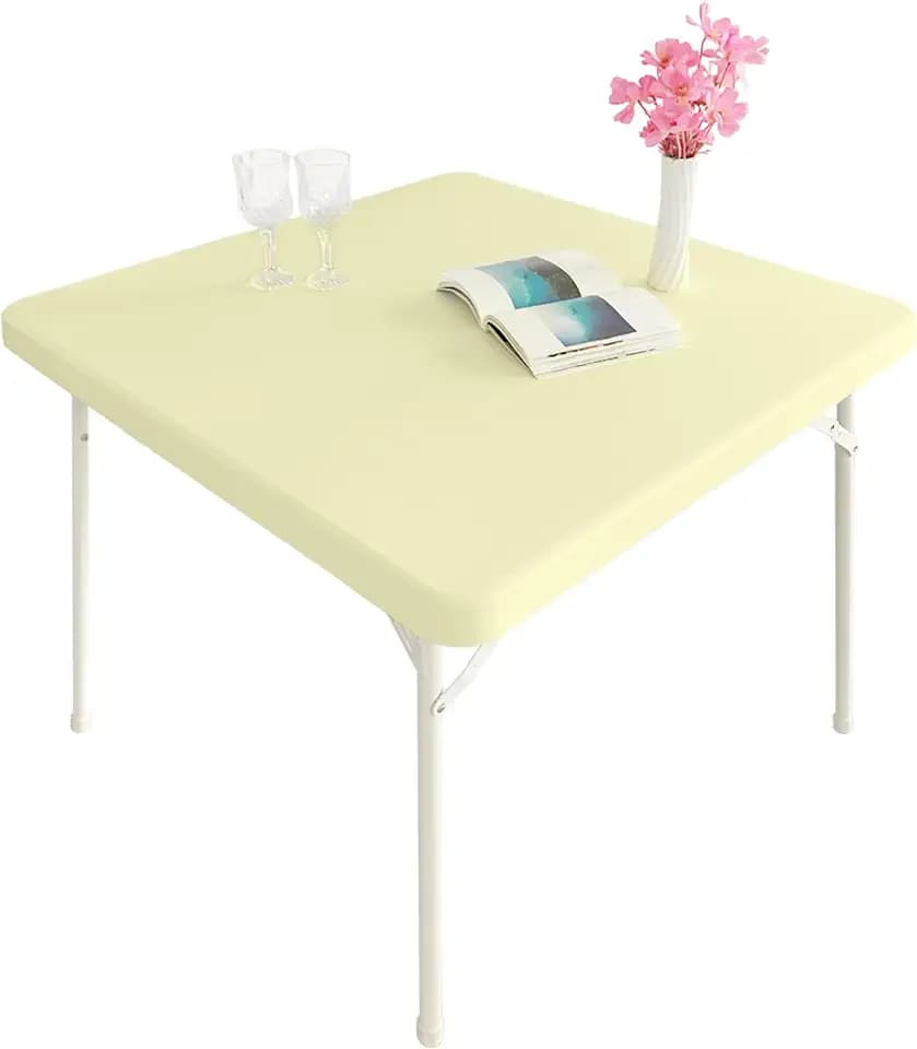 Cocktail Fitted Spandex Stretch Square Table Covers Caps Elastic Square Tablecloth Beige Table Topper 34x34 Inch
