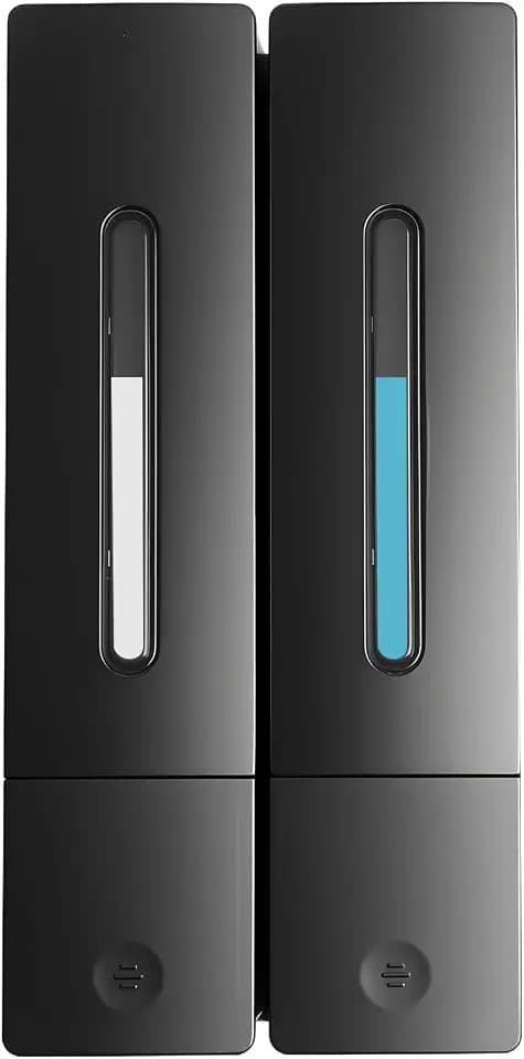 2-Pack Shampoo & Conditioner Dispenser, Wall-Mounted Shower Soap Dispenser, 800 ML (2×400 ML) Capacity, No-Drill Adhesive or Screws, Refillable Clear-Window Bottles for Bathroom & Hotel